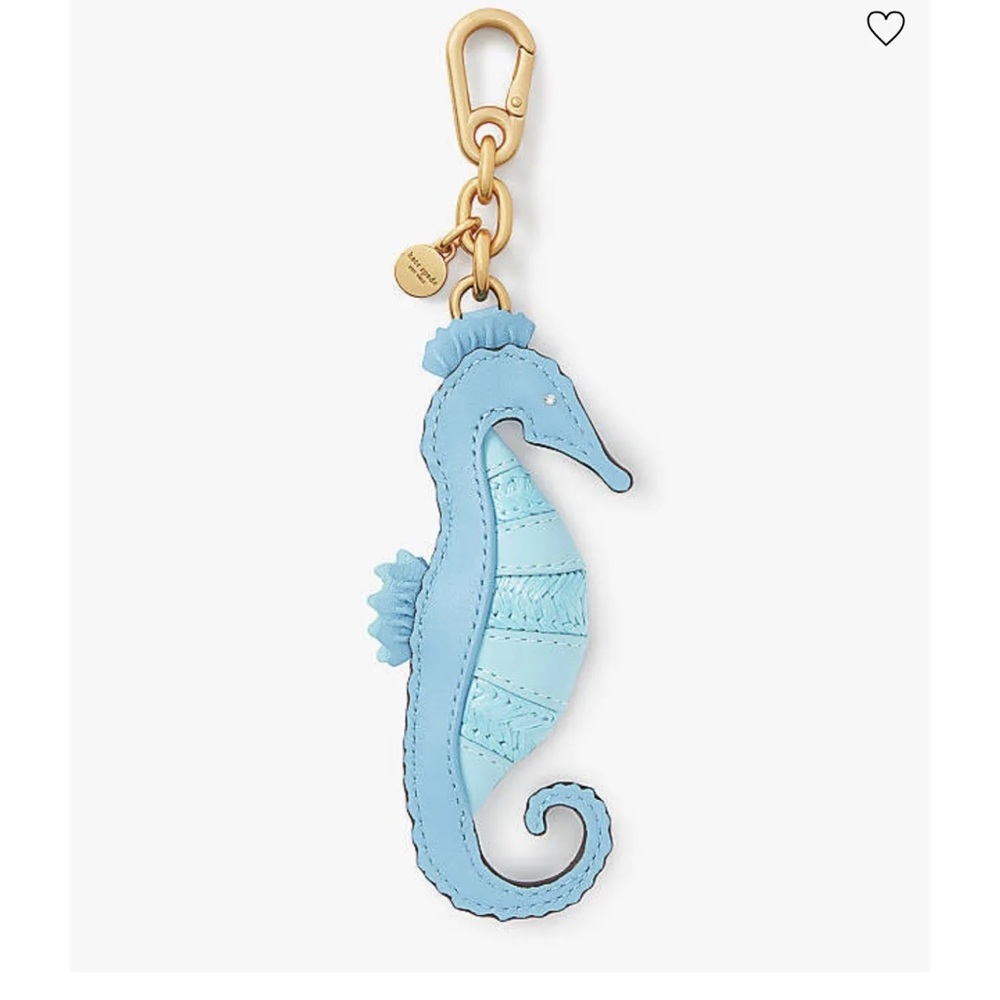 kate spade Light Blue Seahorse Leather Keychain with Gold Hardware